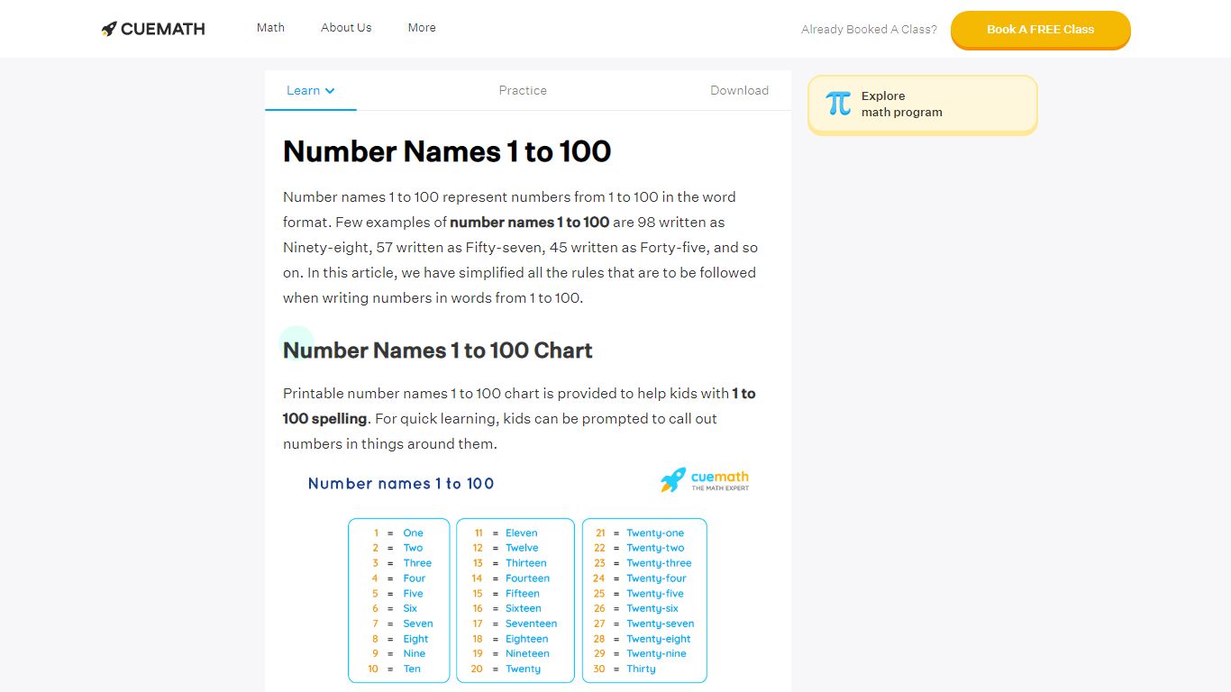 Number Names 1 to 100 - Spelling, Numbers in Words 1 to 100 - Cuemath