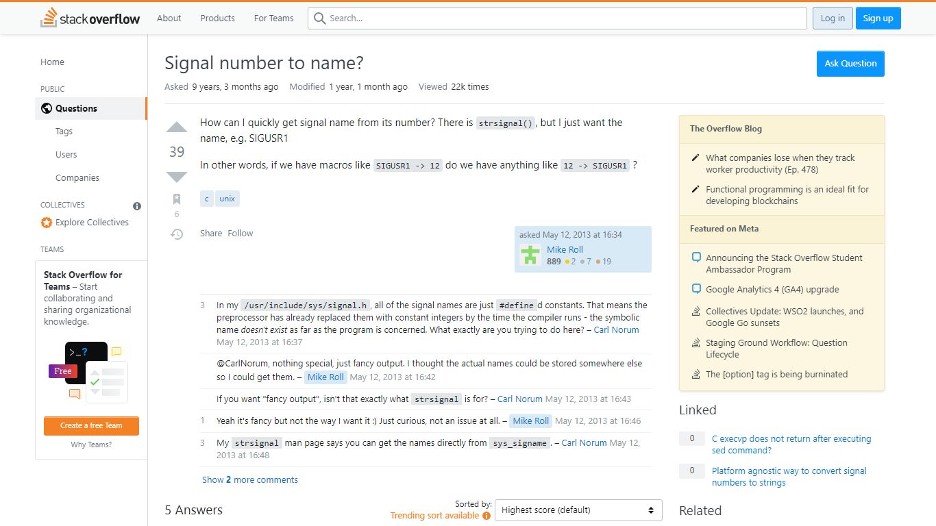 c - Signal number to name? - Stack Overflow