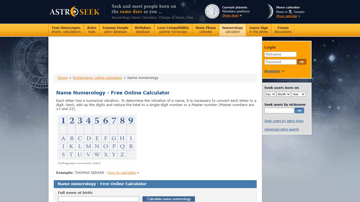 Name Numerology, Free Online Calculator - Astro-Seek.com
